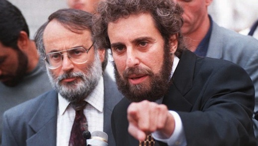 Lawyers Stanley Cohen (R) and Marc Van Der Hout (L), listen to a question from a reporter at a news conference for their client Mousa Abu Marzuk in August of 1995 in New York. (Getty Images)